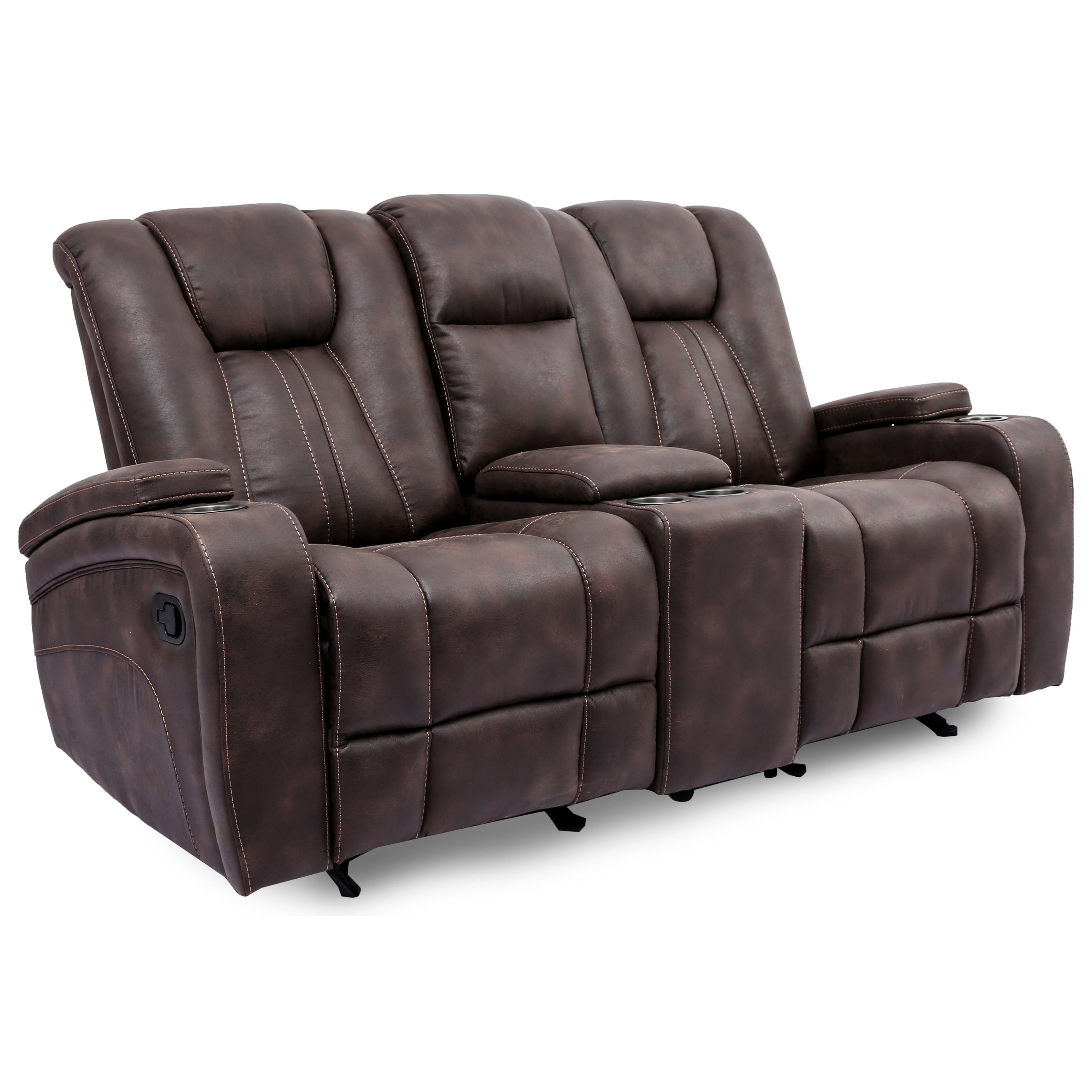 Dual glider reclining store loveseat with console